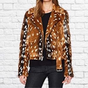 7 For All Mankind Fawn Faux FaceFur Moto Jacket